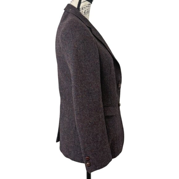 Vtg Harris Tweed Blazer Handwoven Scottish Wool Jacket Marron Blue Womens Size 4 - Picture 2 of 7
